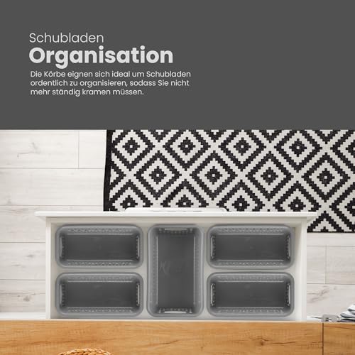 2 Stück Aufbewahrungskorb 0,7L mit Griffen - BPA-Frei - Organizer (20 x 10 x 5 cm/Anthrazit) - Körbchen für Bad Küche Schlafzimmer, Haushaltskorb