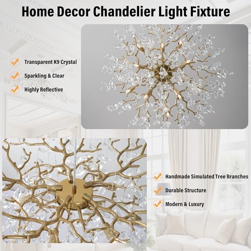 Modern Gold Tree Branch Crystal Chandelier - Luxury K9 Statement Light - Image 8