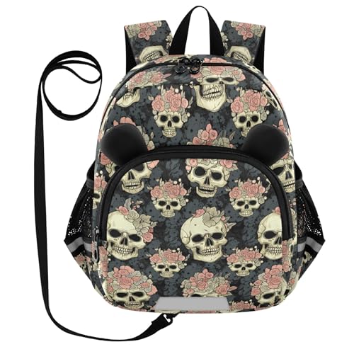 Skull Flower Toddler Backpack for Girls Boys,Preschool Kindergarten Backpack,Cute Kids Backpacks for Girls B0404459