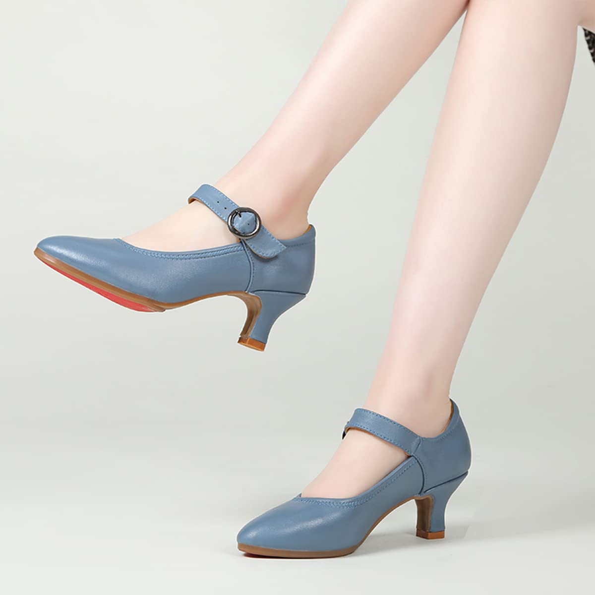 Women Character Dance Shoes Girls Leather Latin Salsa Shoes Ballroom Dance Heels Prom Wedding Shoes Dress Pump(Blue,US 7.5)
