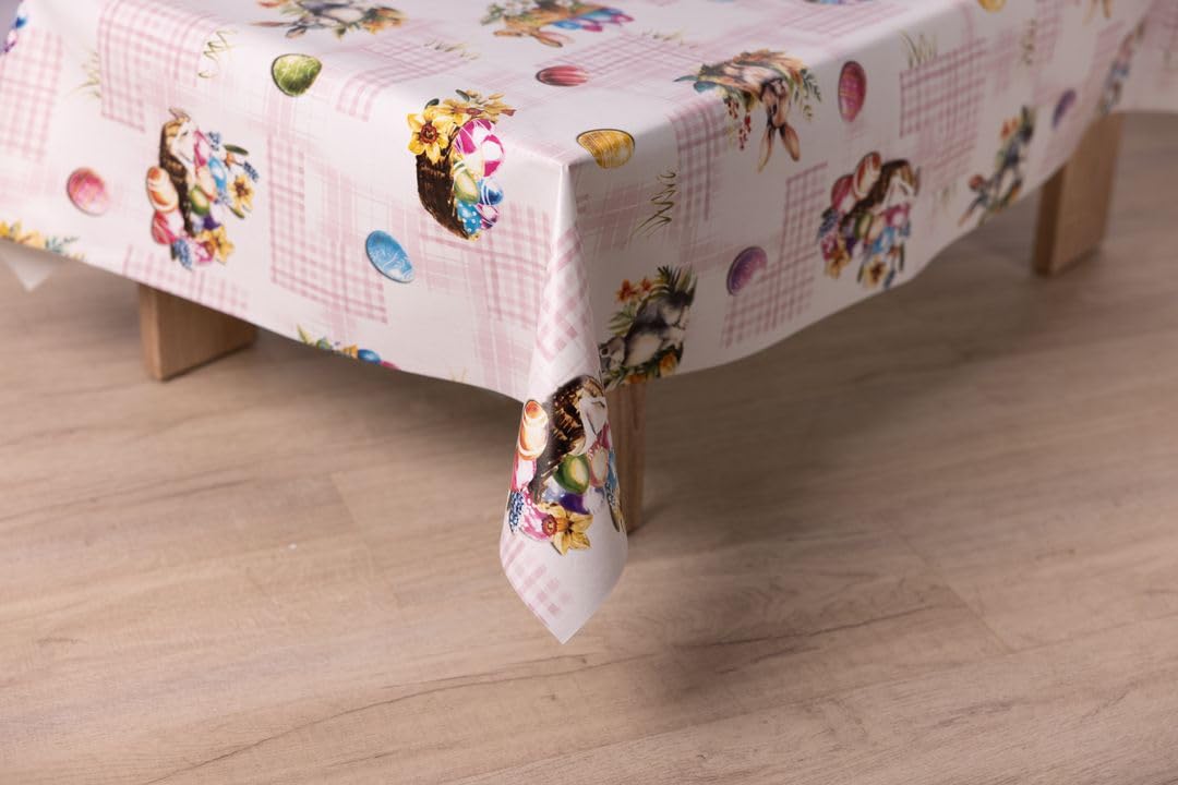 laro Wachstuch-Tischdecke Abwaschbar Wachstischdecke PVC Plastik-Tischdecken Eckig Meterware Abwischbar, Muster:Osterhase Rosa, Größe:140x500