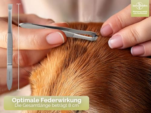 InstrumenteNrw Profi Zeckenentferner für Haustiere Zeckenzange Hunde Zeckenpinzette 8 cm präzise abgewinkelt gerade breite Zupffläche - Rostfrei