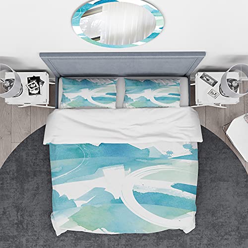 DesignQ Coastal Watercolors II Nautical & Coastal Duvet Cover Set, Blue Duvet Cover Set King, Abstract Bedding Set of 3 Pieces, All Season Nautical & Coastal Bedding Sets King - Image 3