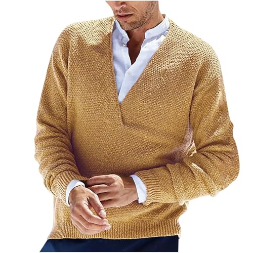 Men's Fashion V-Neck Warm Outdoor Long Sleeve Knitted Sweater Top Lightweight Pullover Knitted Fall Winter Sweaters