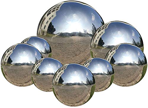 HomDSim 8pcs 2.4-6in Garden Gazing Balls, Seamless Silver Stainless Steel Polished Reflective Smooth Mirror Spheres, Props for Photography, Colorful Addition to Home