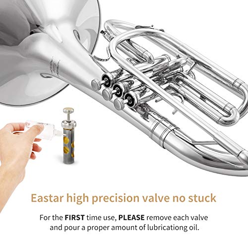 Eastar Mellophone Student Standard Marching Mellophone Key of F Nickel Plated with Hard Case Mouthpiece Gloves Oil Tuner Cleaning Kit, EMLP-380