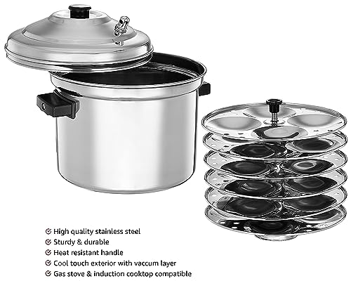 Image of BLeaf Stainless Steel-Idli cooker (Induction & Standard) with Regular Idli Stand /Idli Plates (6 Plates, 24 Idlis) and 5 plates Thatte idli stand (Combo)