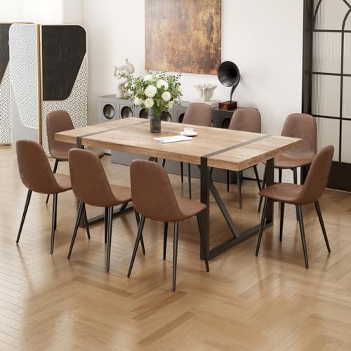 9 Piece Dining Table Set,Modern 71” Rectangle Wood Kitchen Table and Fabric Dining Chairs Set of 8,Dining Table Set for 8,Ideal for Kitchen Dining Room