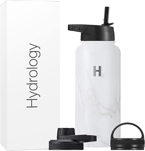Hydrology Adventure Edition - Botella para agua con 3 tapas, doble pared de acero inoxidable, aislamiento al vacío, boca ancha, termo caliente y