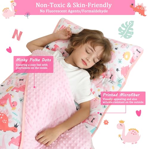 Image of Toddler Nap Mat for Preschool 50''x30'' Sleeping Mat with Removable Pillow and Minky Blanket for Kids Ages 3-7 Roll Up Soft Sleeping Bag for Boys Girls Kindergarten Daycare Sleepover