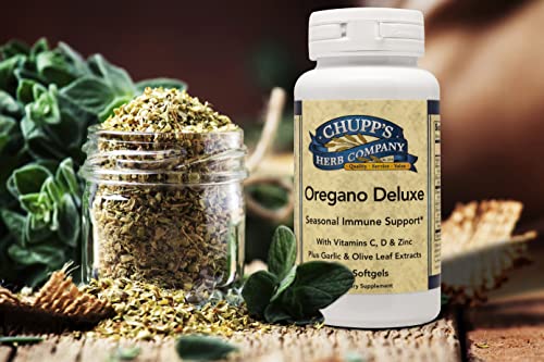 Chupp's Herb Oregano Deluxe Seasonal Immune System Support - Oregano Oil Concentrate With Vitamin C, Vitamin D, Zinc, Garlic, And Olive Leaf Extracts - Non Gmo, Gluten Free, Dairy Free - 60 Softgels #TOP2
