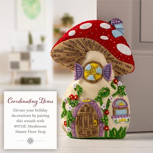 Image of Bucilla Felt Applique Wreath Making Kit, Mushroom Magic, Perfect for DIY Arts and Crafts