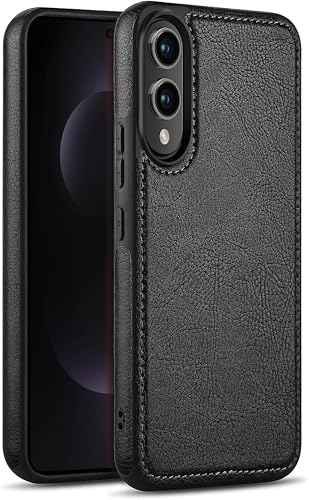 Image of Luxury Premium Vegan PU Leather TPU Case Cover Compatible with Samsung Galaxy S25 Edge 5G (2025) (Leather Black)