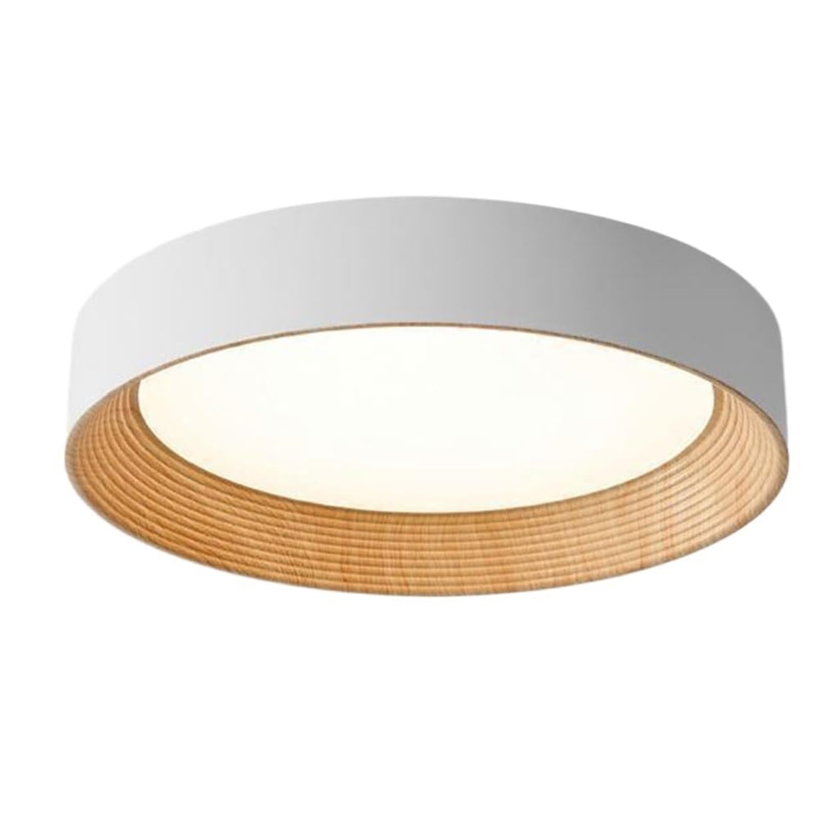 KHUKHU LED Ceiling Light White Close to Ceiling Light Fixture Wood Grain Metal Chandelier Light Round Ceiling Lamps for Living Dining Room Bedroom Kitchen Office(White,35cm)