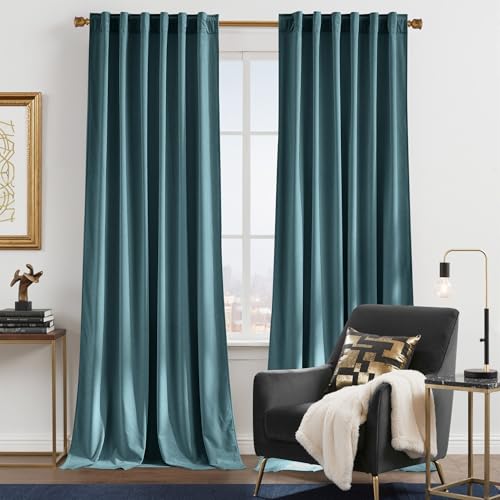 NICETOWN Blue Velvet Curtains 84 inch Long for Living Room, Room Darkening Thermal Insulated Sound Reducing Sun Block Heavy Matt Solid Window Treatmen