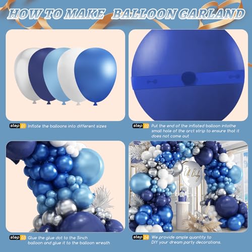 Image of 412Pcs Blue Balloon Arch Kit,5 10 12 18 inch Blue Balloon Garland with Metallic Dark Blue Silver Balloons for Baby Shower Graduation Birthday Wedding Party Decorations