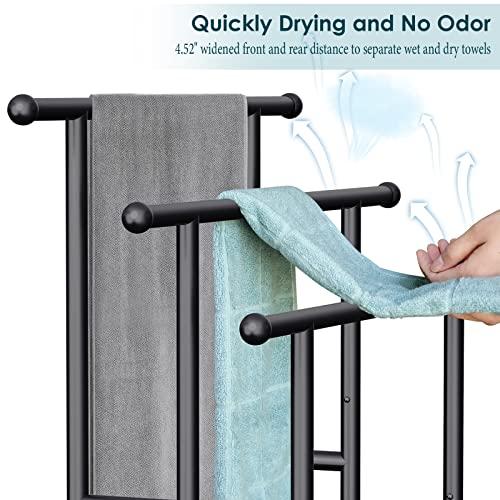 Kayfia-40-H-Free-Standing-Towel-Rack-3-Tier-Alloy-Steel-Towel-Rack-Stand-with-Basket-Blanket-Drying-and-Display-Rack-for-Oversized-Bath-Towels-Bathroom-Accessories-Next-to-Tub-or-Shower-Black