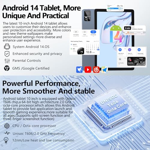Eitomin Tablet10 Inch 2024 Newest Android14 Tablet 4G Cellular Tablets With 2 Sim Slot 128Gb Rom+14Gb Ram+1Tb Expand Octa-Core 5G Wifi Tablet 13Mp+8Mp 7000Mah Bt5.0 Gps Tablet With Keyboard Mouse Pen Grey thumb #1