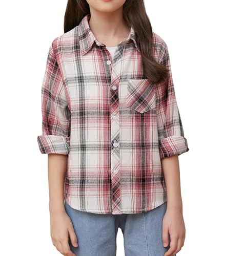 Image of SANGTREE Women and Girls Long Sleeve Flannel Casual Button Down Plaid Shirt