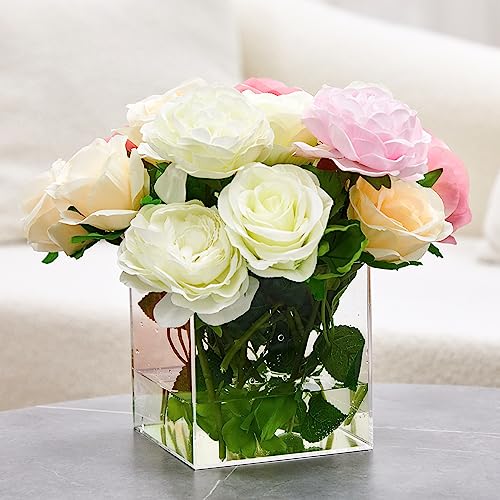 Dandat SES-DANDAT-4536 12 Pcs Acrylic Vases 5'' Clear Square Vases For Centerpieces Christmas Centerpieces For Tables Plastic Flower Vase Cube Flower Vase thumb #3