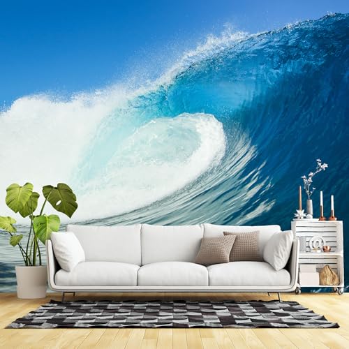Murales de pared de tamaño personalizado, olas del océano, mar, surf, agua, salpicaduras, naturaleza costera, paisaje marino, tela de pared autoadhesiva (sin PVC), papel tapiz grande extraíble para