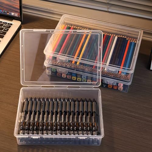Image of Plastic Storage Container with Latching Lid, Large Pencil Box Clear Plastic Storage Box Multipurpose Craft Organizer and Storage Box for Pencil Photo Art Craft Supply (1)