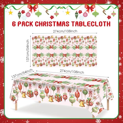 Frienda 3 Pack Christmas Plastic Tablecloth Xmas Table Cover Disposable Rectangle Holiday Xmas Tablecloth for Christmas Party Decorations Supplies, 54 x 108 Inch (Ball) – Image 3