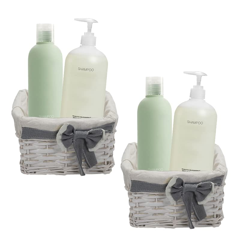Virsus Set di 3 Cesti in Vimini portaoggetti impilabili 8342, misura 45x27x15 cm e 2 cesti 20x20x12 cm, con fodera in Tessuto, cesto intrecciato organizer per bagno, dispensa, Bianco con Fiocco