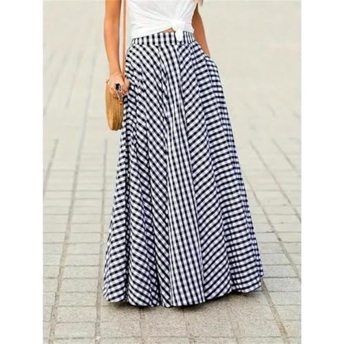 Women Plus Size Plaid Skirt High Waist Wide Leg Long Skirt Elegant Summer Skirt3