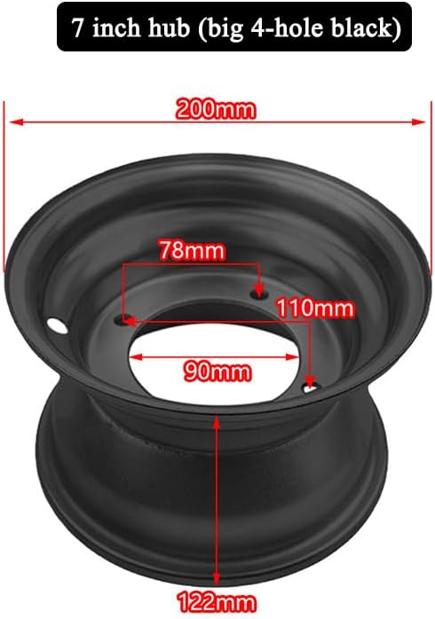 7in ATV Rim Wheel 3 Bolt for 125cc ATV models, Black Steel, 16x8-7 Tire Space (Big 4 holes)