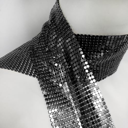 BXT Women Metal Sequins Neck Tie Scarf Glitter Sparkle Long Shawls Necker Chief for Party Evening Nightclub 6