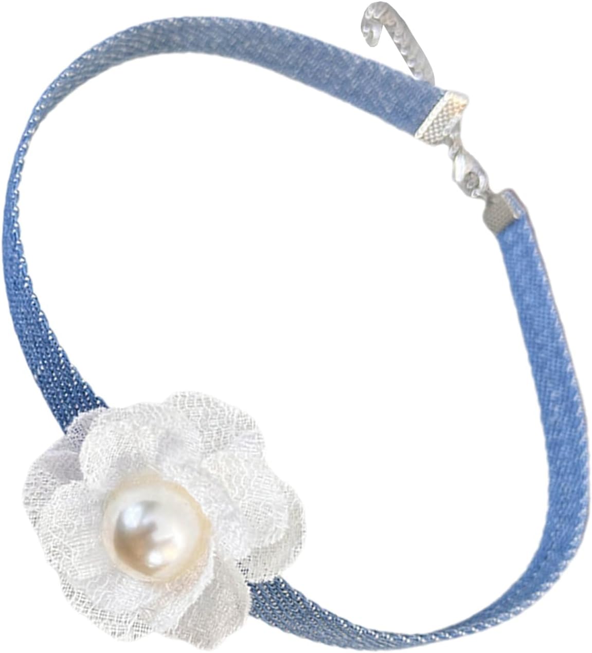 Choker Necklace Elegant Blue Denims Flower Necklace 3D Flower Collar Chain Lace-up Choker Necklaces Summer Trend Clavicle Chain Jewelry, Length: 33+6cm - Image 2