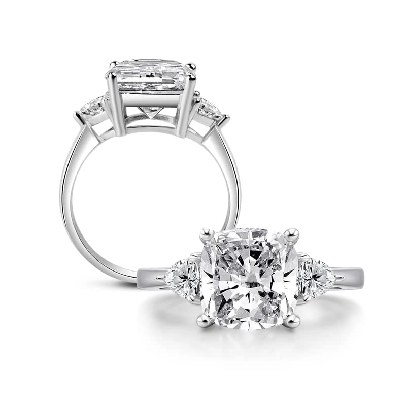 2.00 CTW Cushion/Trillion Cut Moissanite 3 Stone Engagement,Wedding Ring For Women In 14K White Gold And 925 Sterling Silver