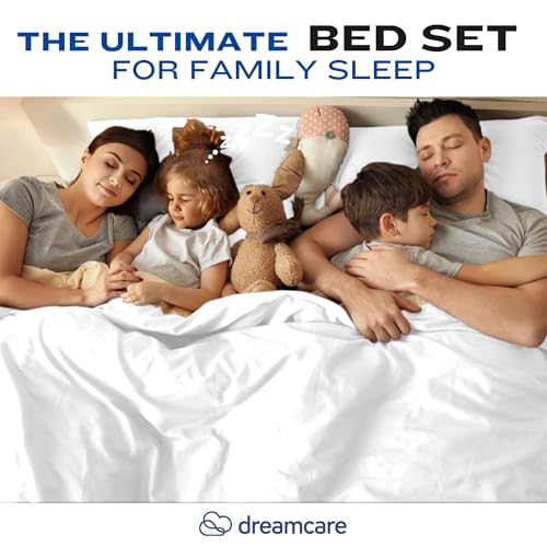 Image of DREAMCARE King Size Sheets Set - 4 pcs Breathable Cooling Sheets - up to 21 inch Extra Deep Pocket King Sheet Set with Side Pockets - Extra Soft 100% Brushed Hypoallergenic Hotel Luxury Bedding White