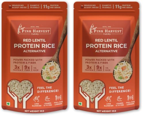 Image of Pink Harvest Farms Red Lentil High Protein Rice| Vegan |Low GI | Diabetic Friendly - 1 Kg (Pack of 2)