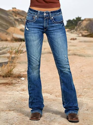 Flamingals Bootcut Jeans for Women Trendy Mid Rise Stretchy Wash Ripped Butt Lifting Western Jeans Without Belt2