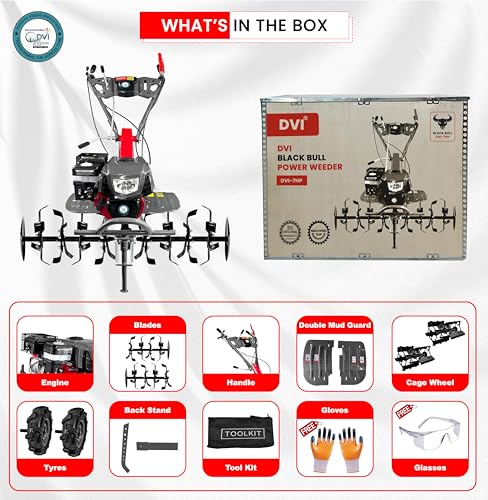 Image of DVI 7HP Weeder /Tiller /Cultivator with Light & 4 Stroke High Power Petrol Engine | for Working in Different Whether | Suitable for Farm & Agriculture Weeding (with CAGE Wheel Attachment)