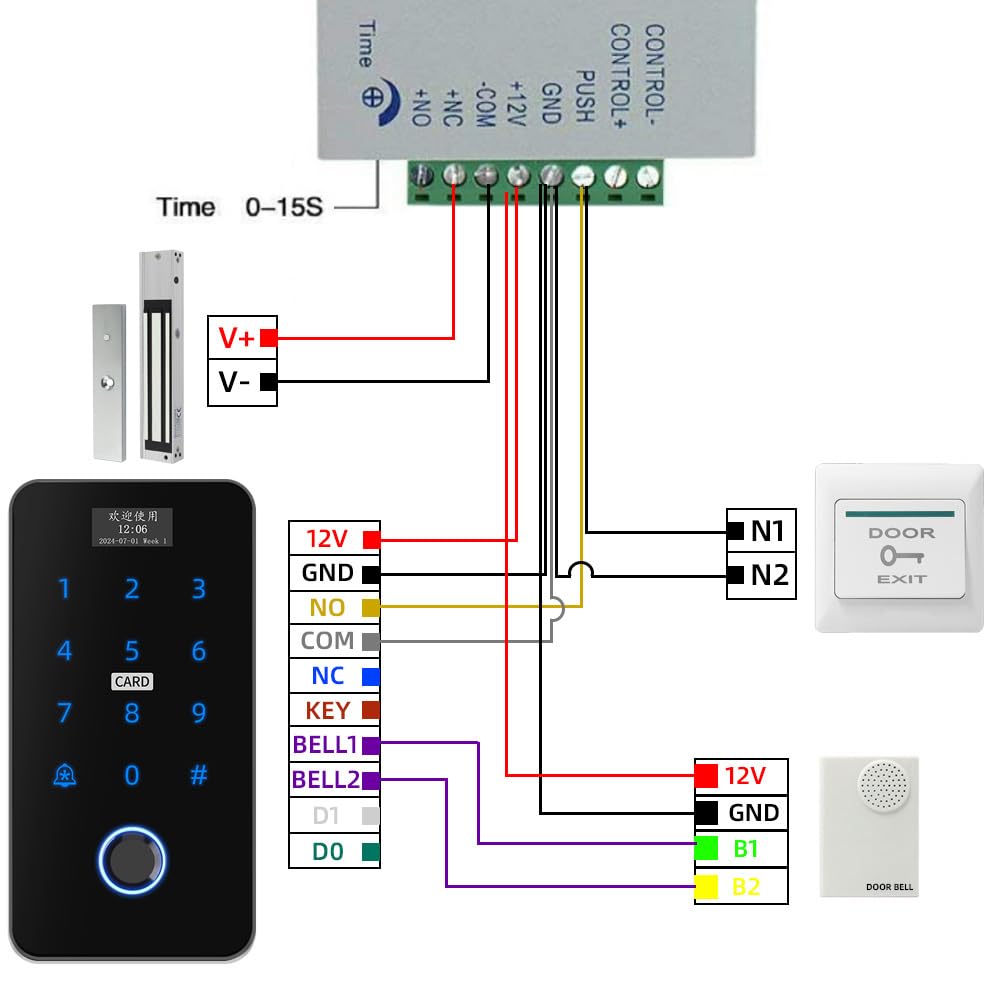 YAVIS Sistema de Control de Acceso Kit Tuya WiFi Teclado con contraseña de Huella Dactilar de Pantalla, Cerradura magnética eléctrica 350LBS Impermeable RFID ID/IC Lector Tarjetas Fuente alimentación