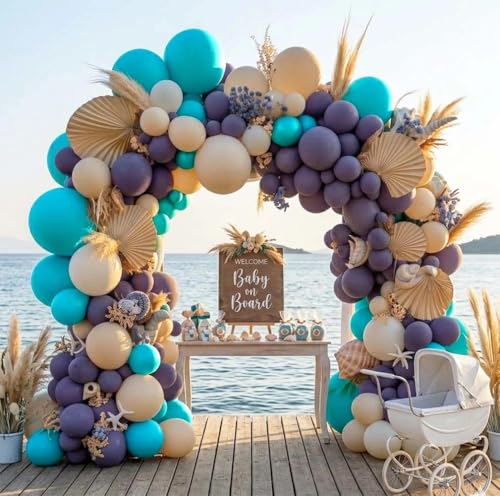 Image of Teal Balloons Turquiose Double Stuffed Balloon Garland Arch Kit Latex Different Sizes For Birthday Baby Shower Dolphin Mermaid Engagement Anniverasry Party Decoration | Turquiose Teal Blue Balloon Garland Kit For Birthday Baby Shower Dolphin Engagement Anniverasry Party Decoration