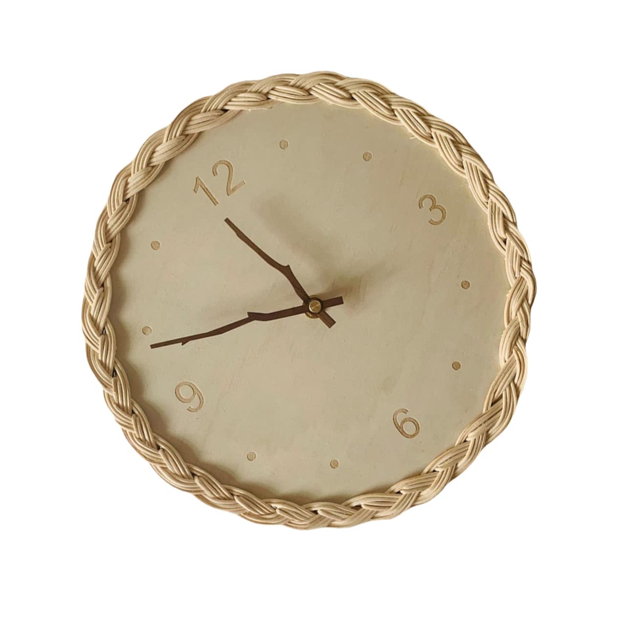 Horloge murale rotin décoration maison ronde et silencieuse style vintage
