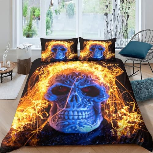 Housse de couette crâne fermeture éclair lit 1 place 140x200 - 4