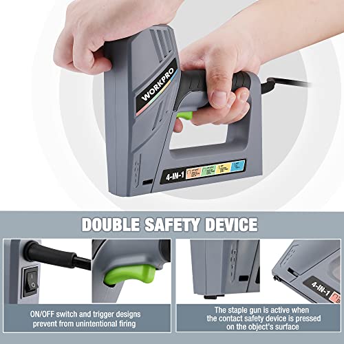 Workpro Electric Corded 4 In 1 Nail Gun, Professional Stapler For Wood Upholstery, Carpentry, Crafts, Framing, Decoration, Diy, Including 3000Pcs Of Staples And Nails #TOP4