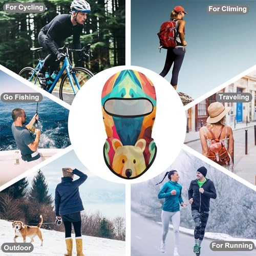 Balaclava para hombre, máscara para esquí y ciclismo, cubre cara y cuello, diseño colorido con osos, invierno miniatura 6