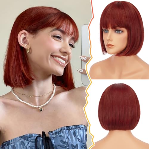 BARSDAR Short Bob Wig with Bangs - Short Copper Red Bob Wig with ...