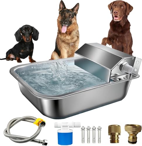 Dispensador automático de Agua de 1.5 galones/5.7 L para Perros, Bebedero automático para Perros para Interiores y Exteriores, comedero de Cuenco de Agua de Acero Inoxidable para Ganado, Mascotas