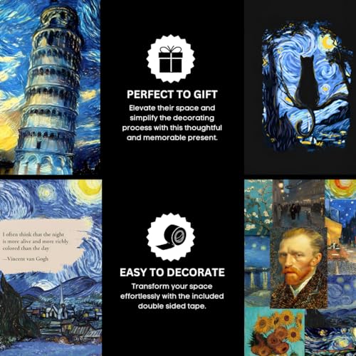 Image of Funk You Store Starry Night Wall Collage Kit Posters (Pack of 14) - 6 x 8 Inches Posters for Wall Decoration - Van Gogh For Bedroom, Office, Living room - Double Tape Included (Starry Night, 14)