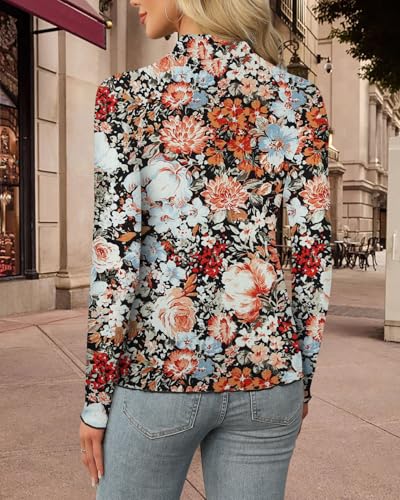 Aoulaydo Long Sleeve Floral Mesh Tops Mockneck Going Out Tops for Women Fashion Spring Outfits 20254