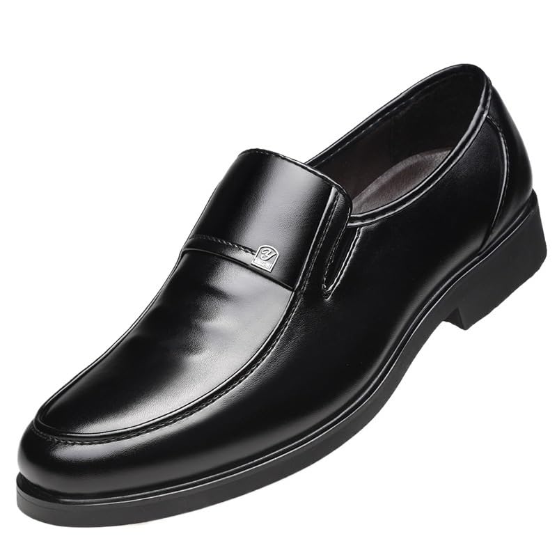 Mens Oxford Dress Shoes Vegan PU Leather Slip On Breathable Anti Slip Rubber Sole Block Heel Wedding Business Comfortable