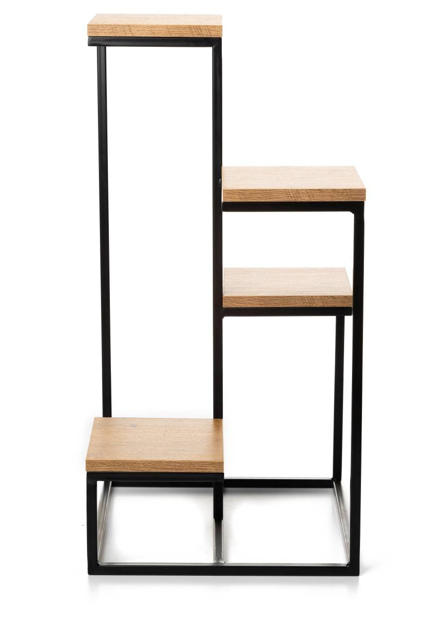 4 Etagen Blumentreppe - Metall Pflanzentreppe 79 cm Hoch - Blumenregal mit MDF-Platten in Eichenoptik für 4 Blumen - Blumenständer für die Innendekoration (Eichen)