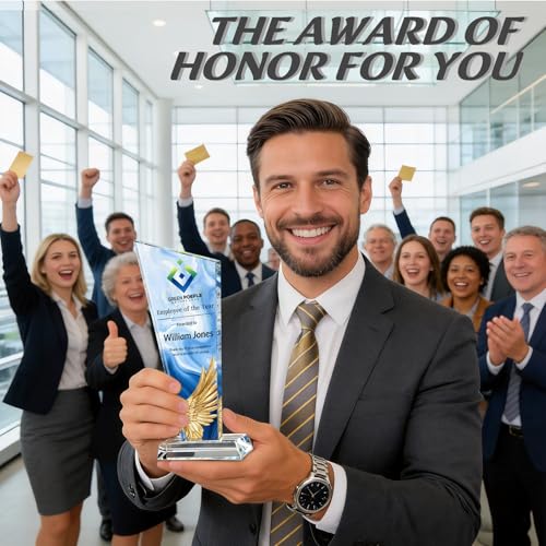 Image of Custom Crystal Trophy Award Personalized Plaque Award with Text Logo Photo Awards Trophies for Employee Recognition Team Graduation Personalized Office Gifts for Boss Coworker Teacher